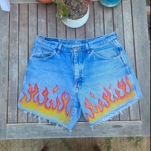 Flame red and yellow boyfriend shorts wrangler